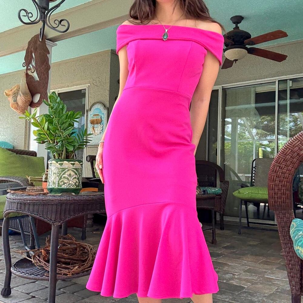 Marina pink off shoulder ruffle